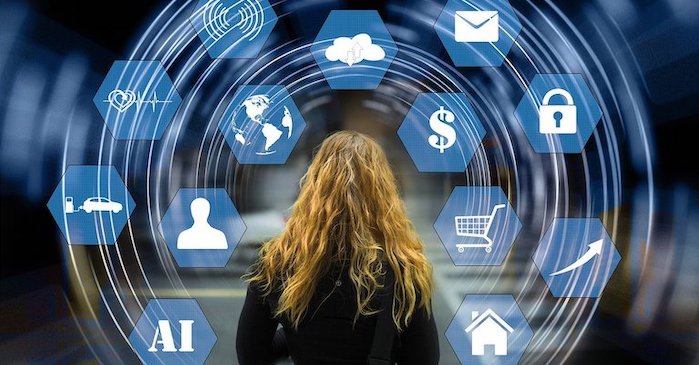 Woman with data icons